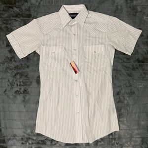 Panhandle Western Snap Shirt Mens Small White Striped Short Sleeve Pearl Snap